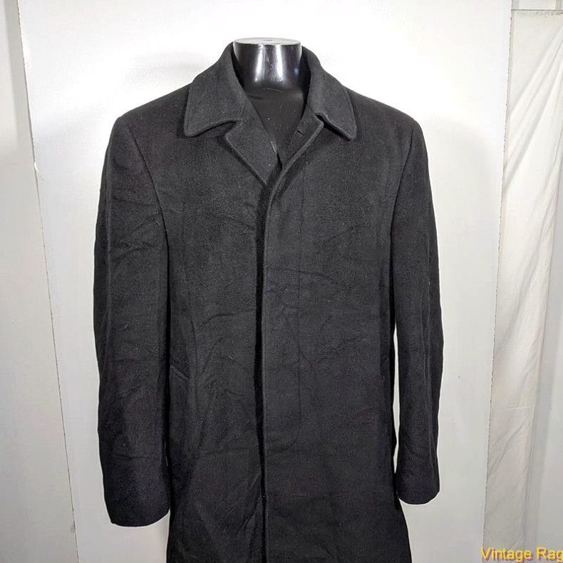 image of Ralph Laurent Laurent Long Wool Coat Overcoat Mens 44 Size L Black in White