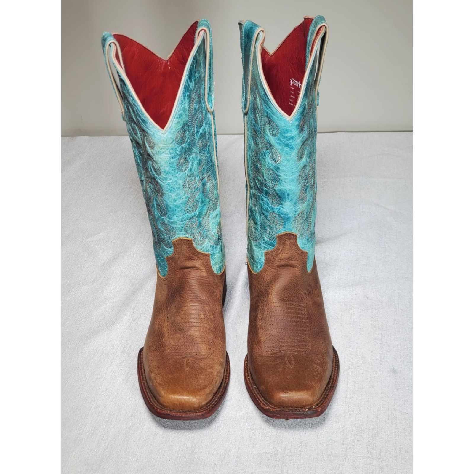Hunter Ferrini Hunter Western Boots Square Toe Chocolate Brown Turquoise Women US 10 B Leather Embroidered Block Heel XS? Size US 10 / IT 40 - 7 Thumbnail