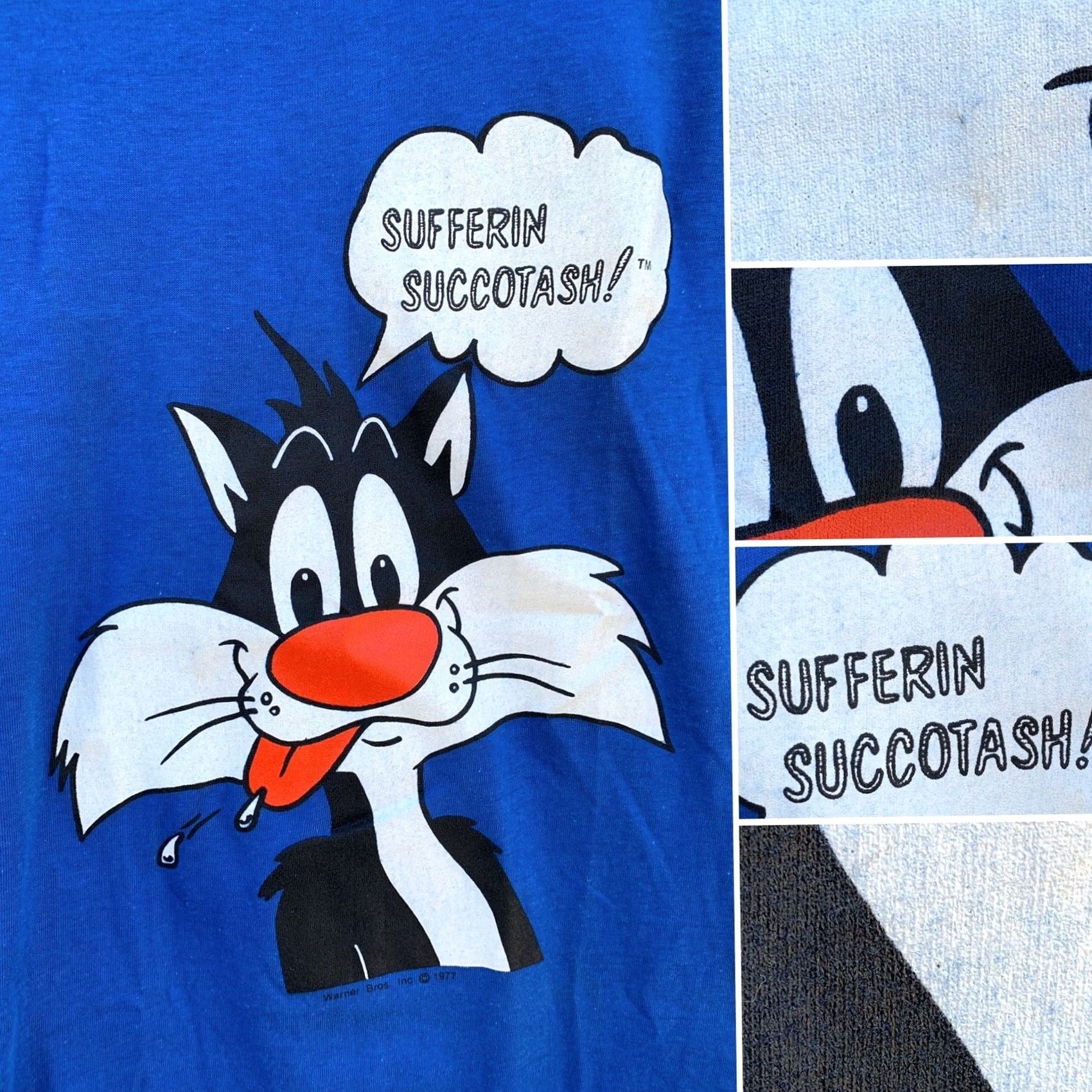 Vintage VINTAGE Sylvester Sufferin Succotash! T Shirt Warner Bros Inc 1977 M blue Nike? Size US M / EU 48-50 / 2 - 6 Thumbnail