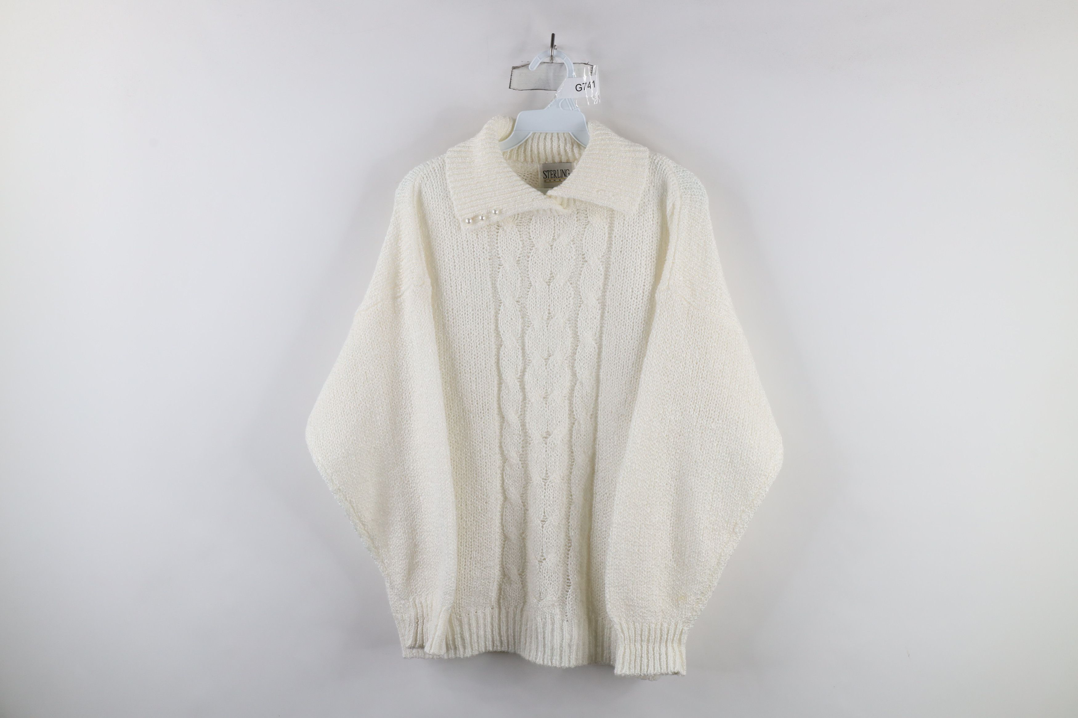 Vintage Vintage 90s Streetwear Cable Knit Beaded Collared Sweater Size L / US 10 / IT 46 - 1 Thumbnail