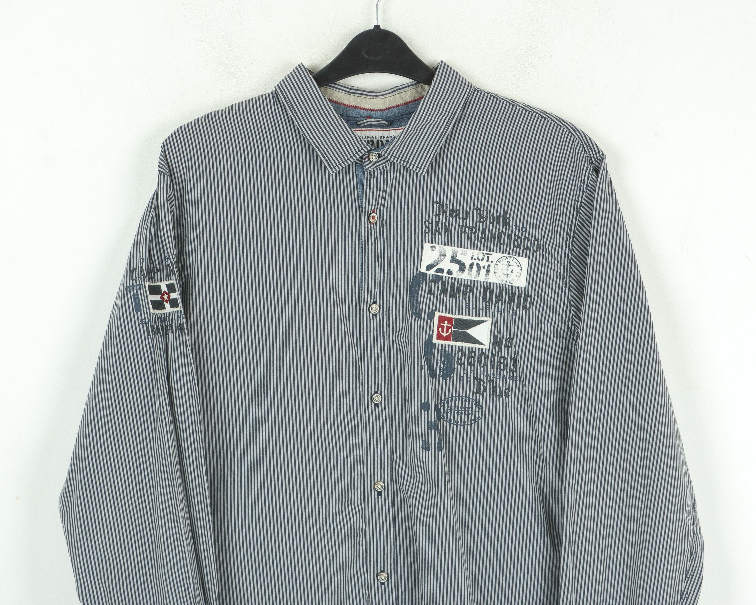 Camp David Button Up Shirt 2XL Striped Embroided Long Sleeve Casual Top Size US XXL / EU 58 / 5 - 8 Thumbnail