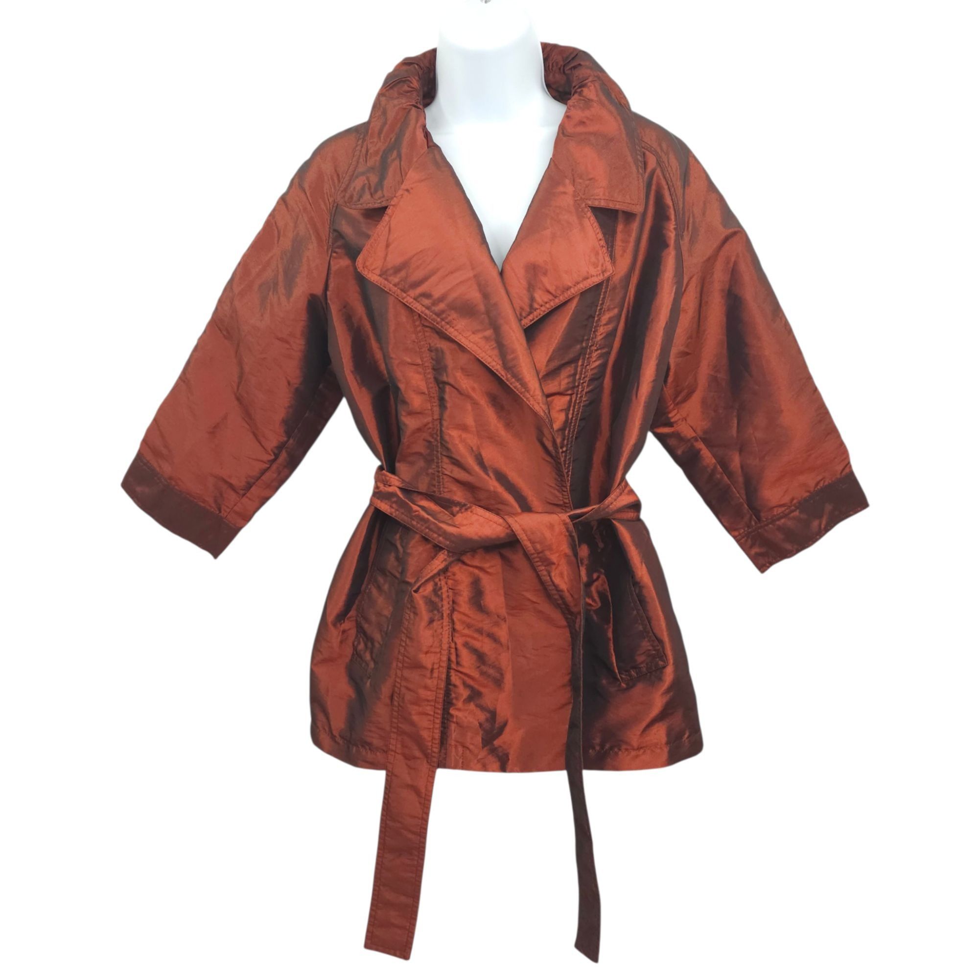 Chicos Chicos Short Trench Coat Jacket L/12 Tie Belt Bronze Copper Size L / US 10 / IT 46 - 1 Thumbnail