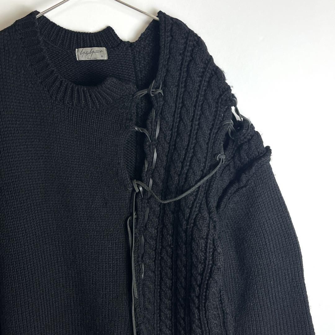Yohji Yamamoto POUR HOMME 18aw Lace-up docking knit black Size US L / EU 52-54 / 3 - 3 Thumbnail