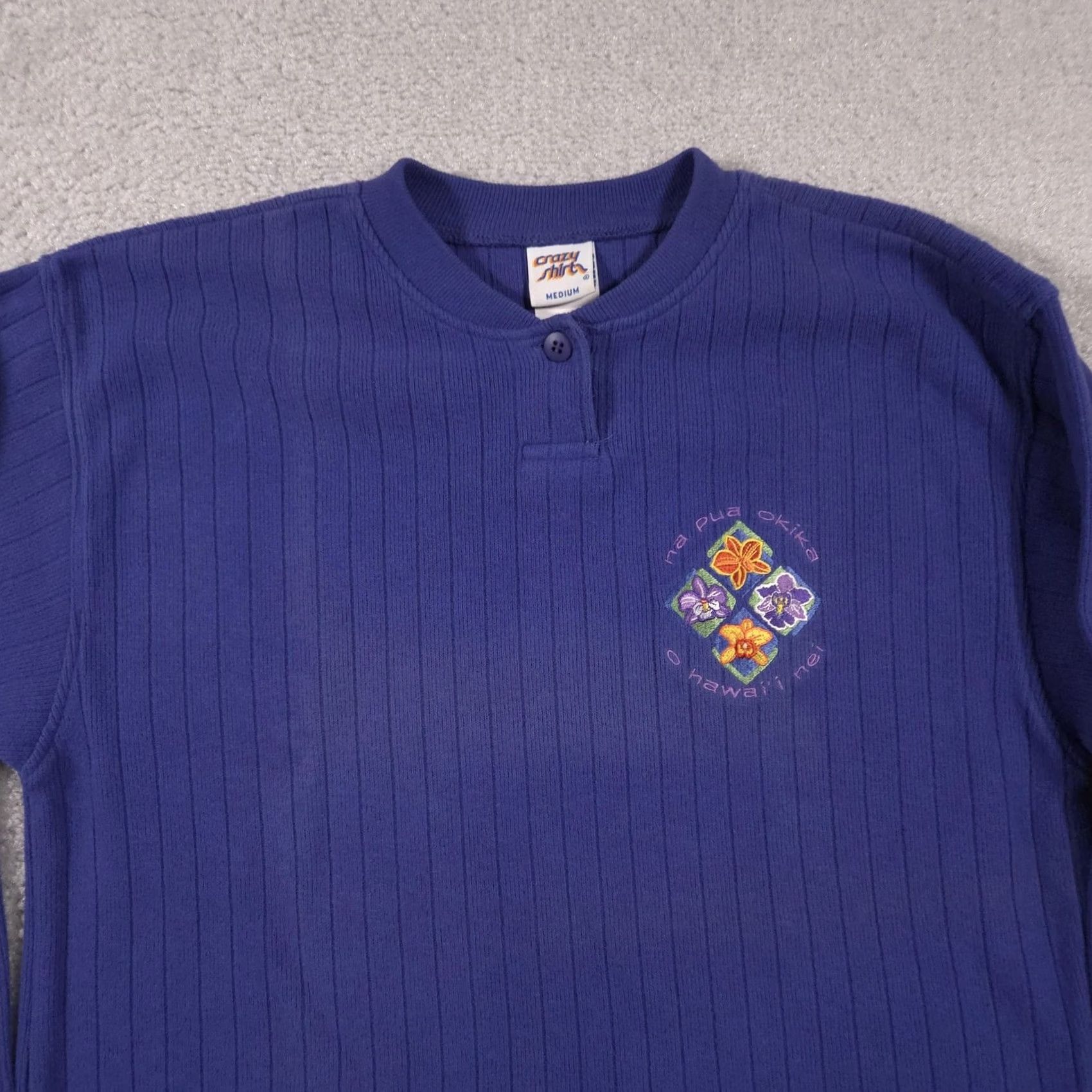 Vintage Crazy Shirts Shirt Mens Medium Purple Henley Long Sleeve Orchid Floral Hawaii Size US M / EU 48-50 / 2 - 3 Thumbnail