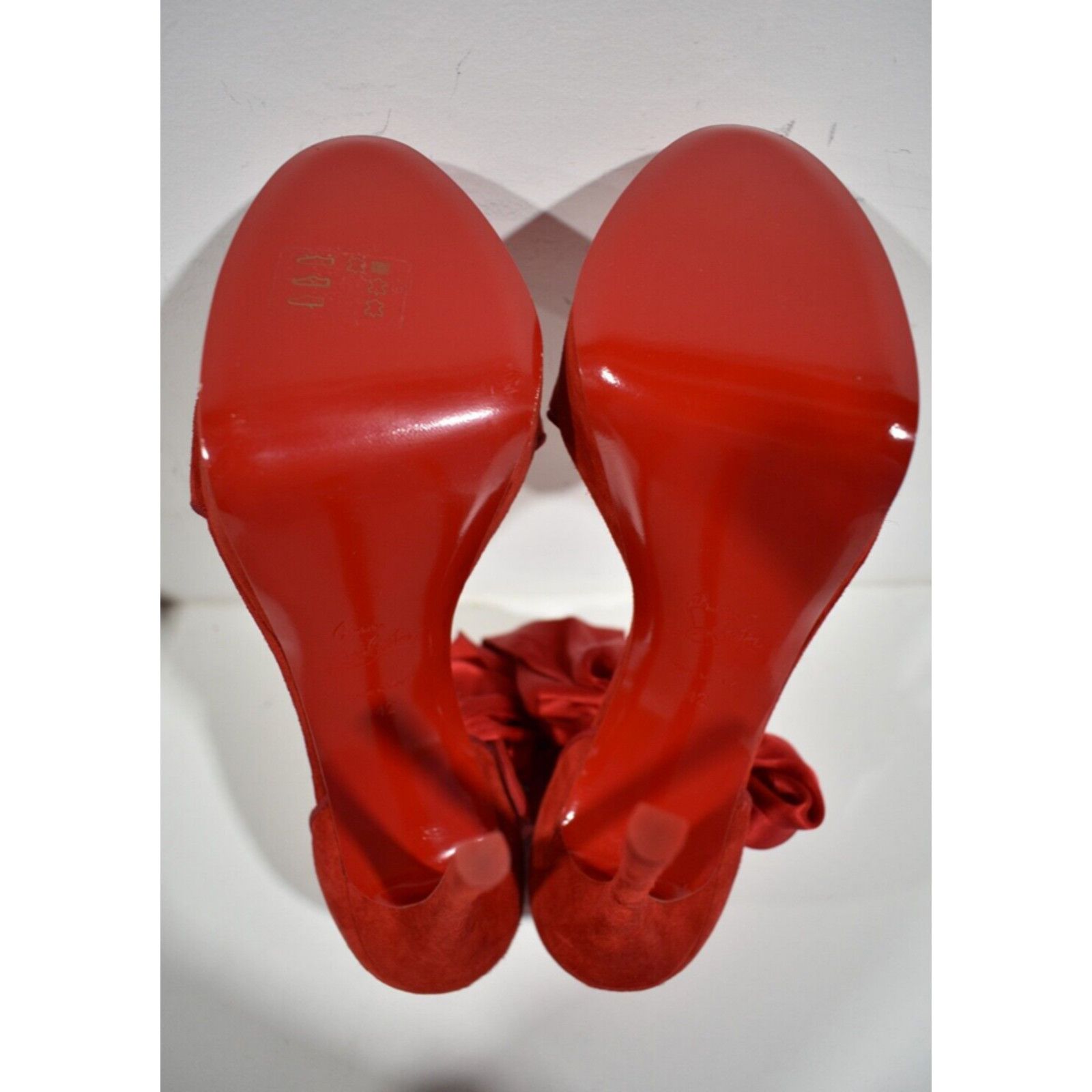 Christian Louboutin Torrida Alta 150 Loubi Red Silk Platform Sandal Heel Pump 42 Size US 12 / IT 42 - 12 Thumbnail