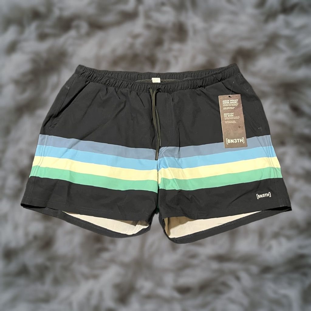 BN3TH Swim Shorts Mens XL Blue Striped Agua Volley Quick Dry Lined Pockets