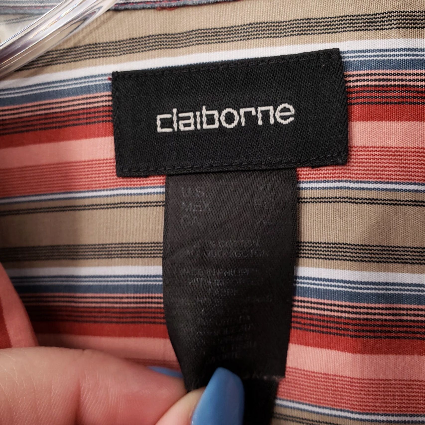 Liz Claiborne Claiborne Shirt Mens XL Red Striped Button-Up Long Sleeve Cotton Blend Casual Workplace Size US XL / EU 56 / 4 - 3 Thumbnail
