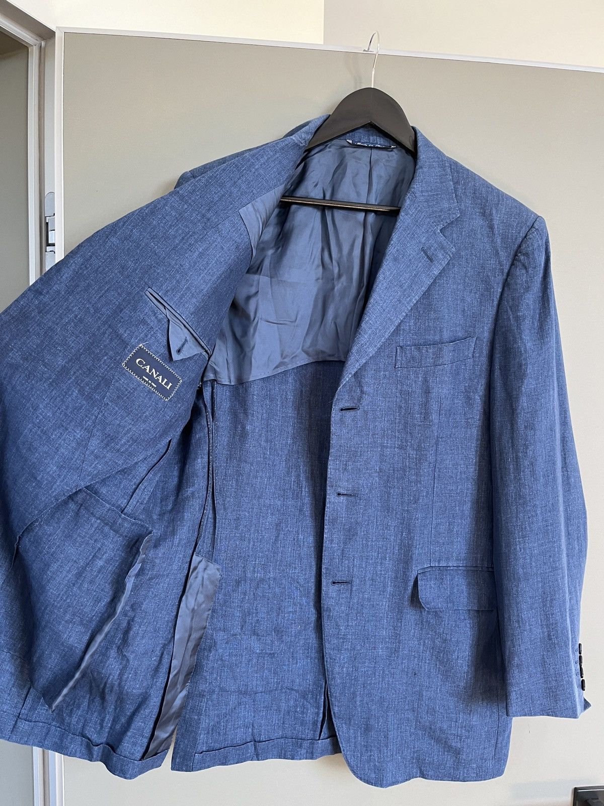 Canali CANALI Luxury Three Buttons Linen Blue Classic Sport Blazer Size 50R - 16 Thumbnail