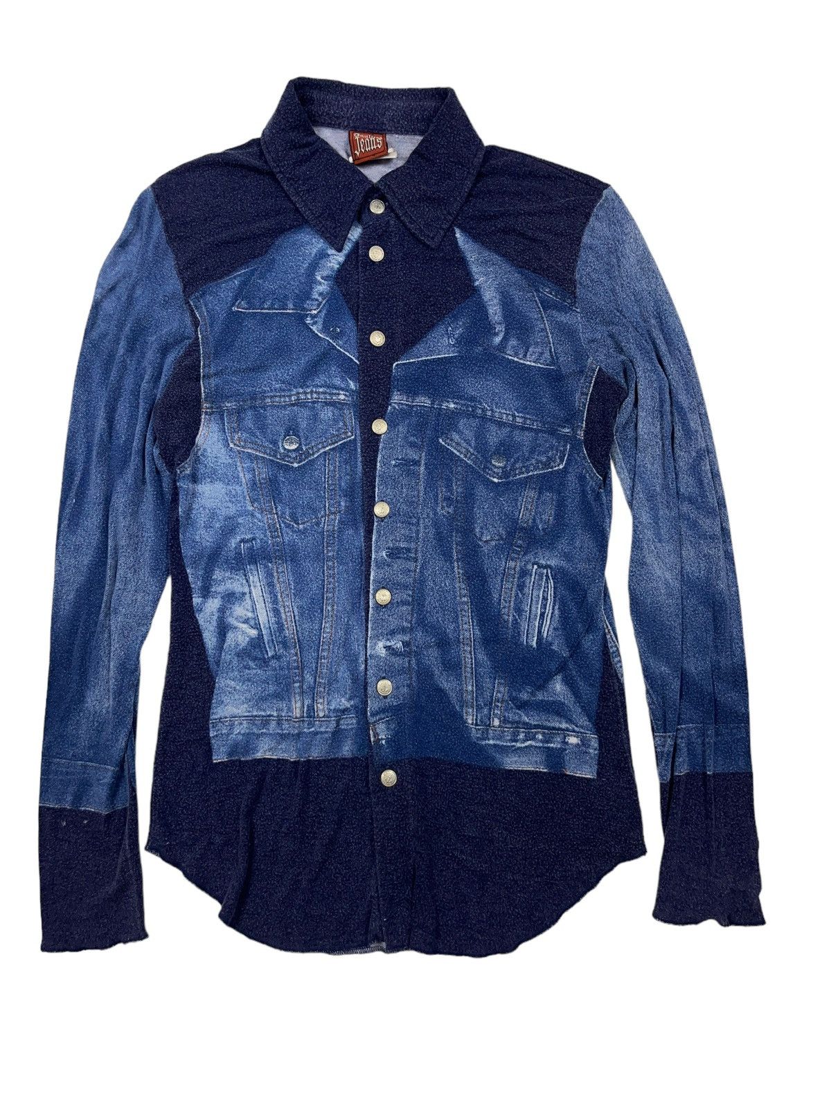 Jean Paul Gaultier SS97 Trompe Button Up Shirt Denim Print