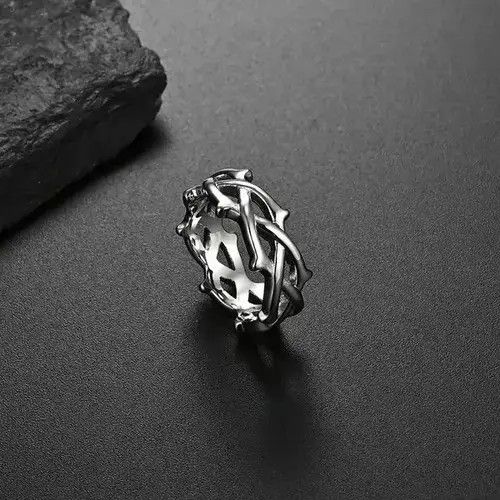 Jewelry x Ring Gold Plated 9Mm Stainless Steel Vine Ring in Silver, Men's