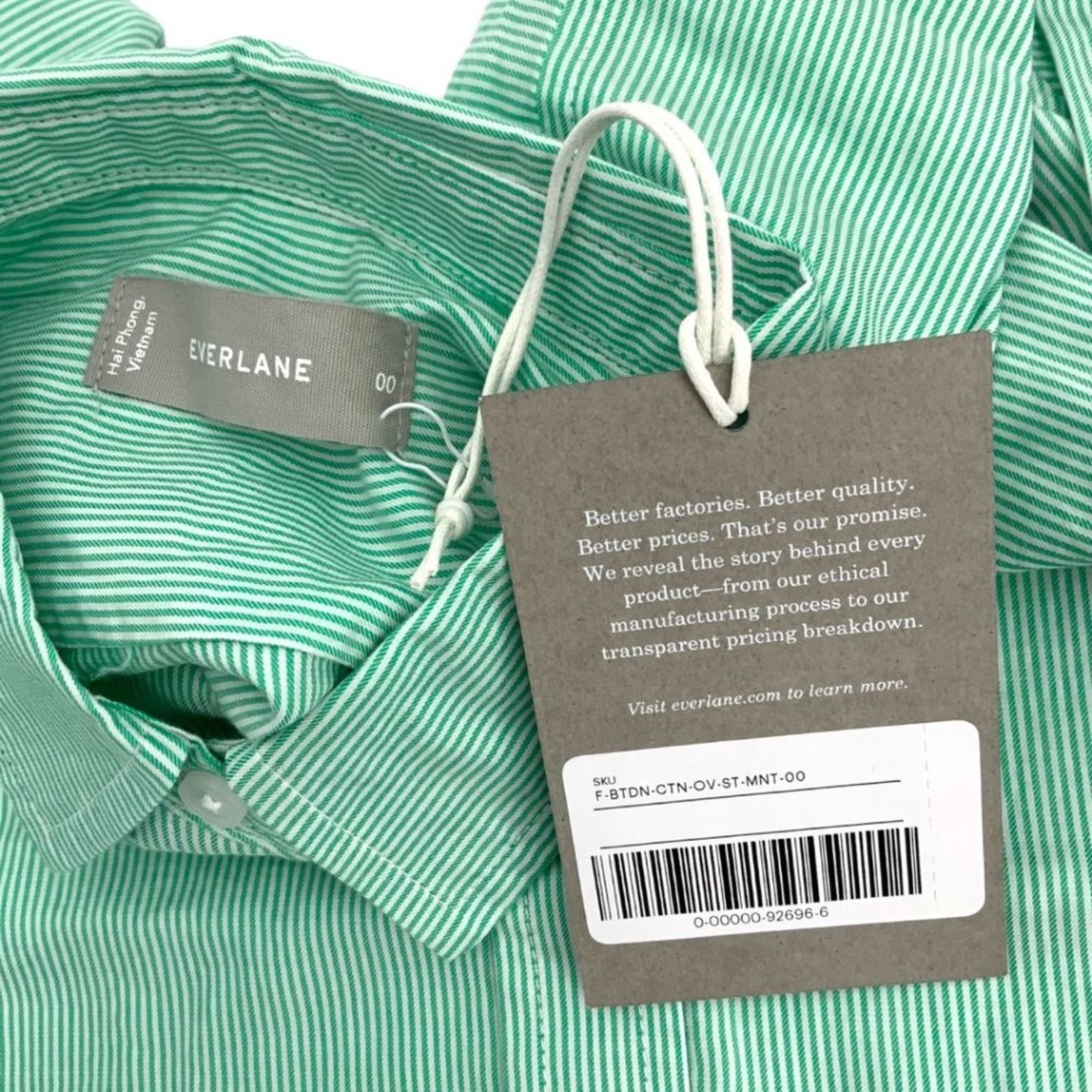 Everlane Everlane 100% Cotton Green Button Down Oversized Top 00 NWT Size XXS / US 00 / IT 34 - 3 Thumbnail