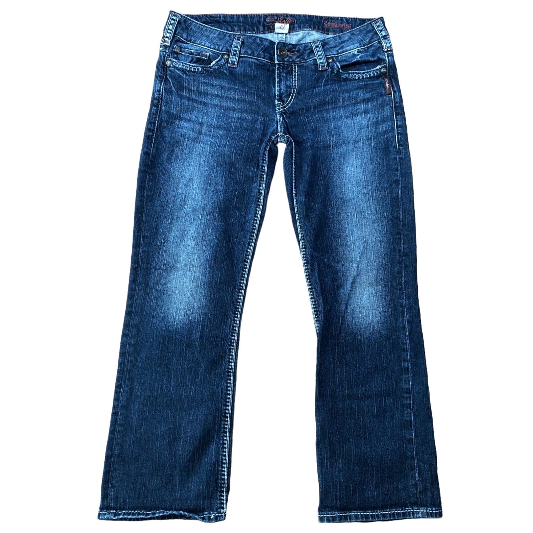 Silver Jeans Co. Silver Jeans Santorini Womens Jeans Straight Inseam 26 Blue Denim Stretch Medium Wash 5-Pocket Regular Fit Female Fashion Bohemian Modern Size 30" / US 8 / IT 44 - 2 Thumbnail