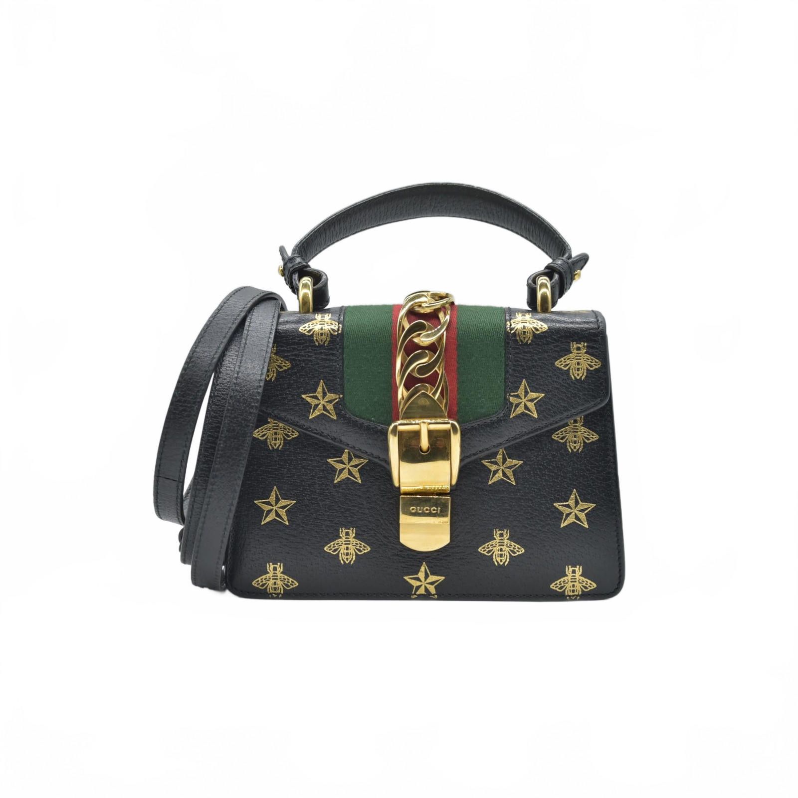 Gucci $2590 Gucci Calfskin Small Sylvie Shoulder Bag Black Size ONE SIZE - 1 Thumbnail