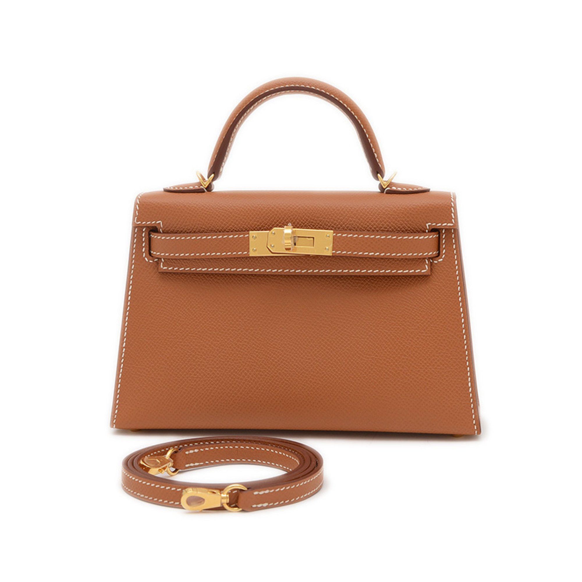 Hermes Kelly Mini Do 2 Handbag Shoulder Bag Epson Gold Hardware U Stamp in Brown, Women's