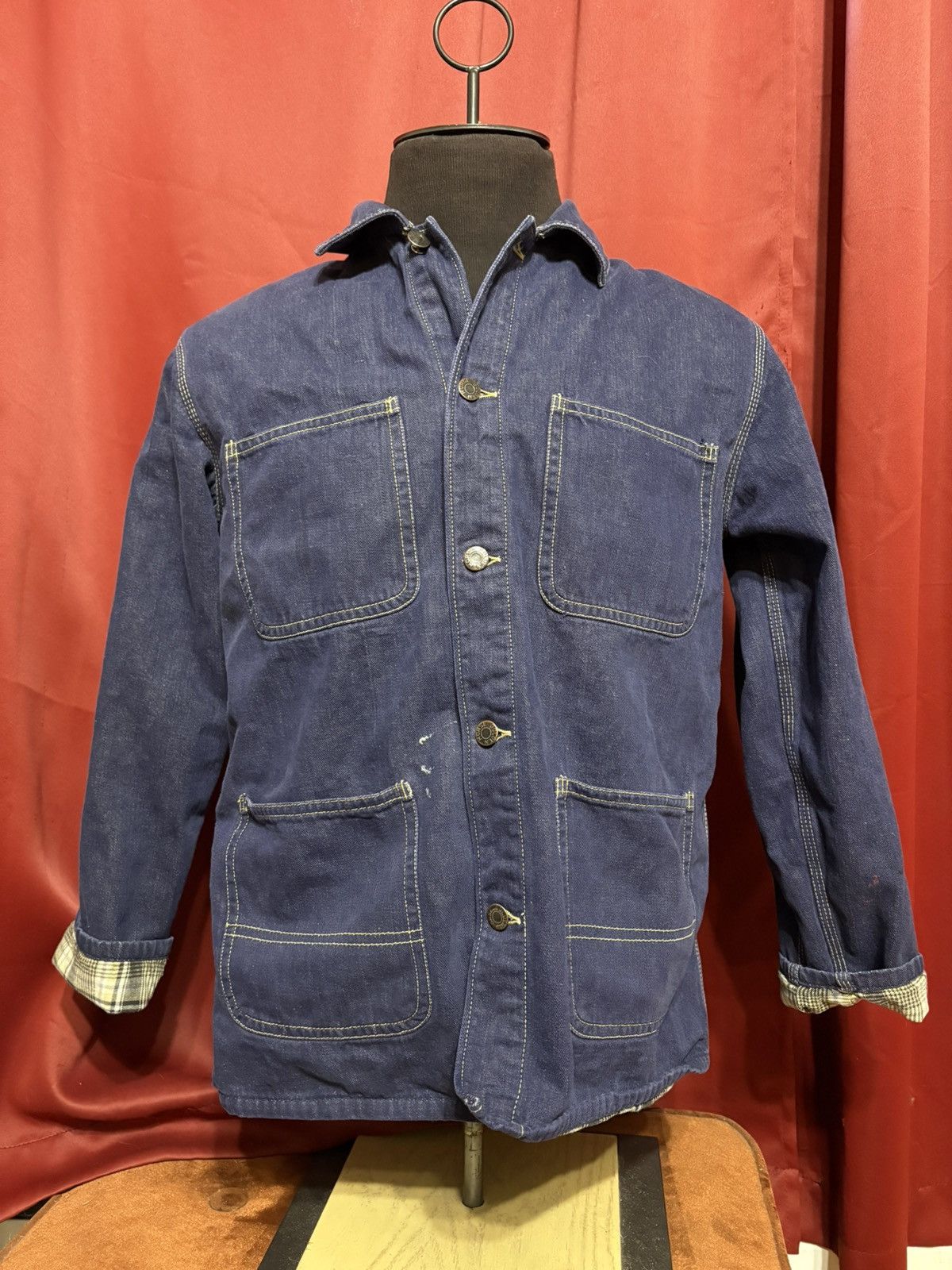Vintage Golden Horse Denim Chore Coat 80s Blanket Line Plaid