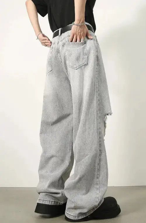 Other Distressed Denim Wide Leg Ripped Jeans Size US 32 / EU 48 - 3 Thumbnail