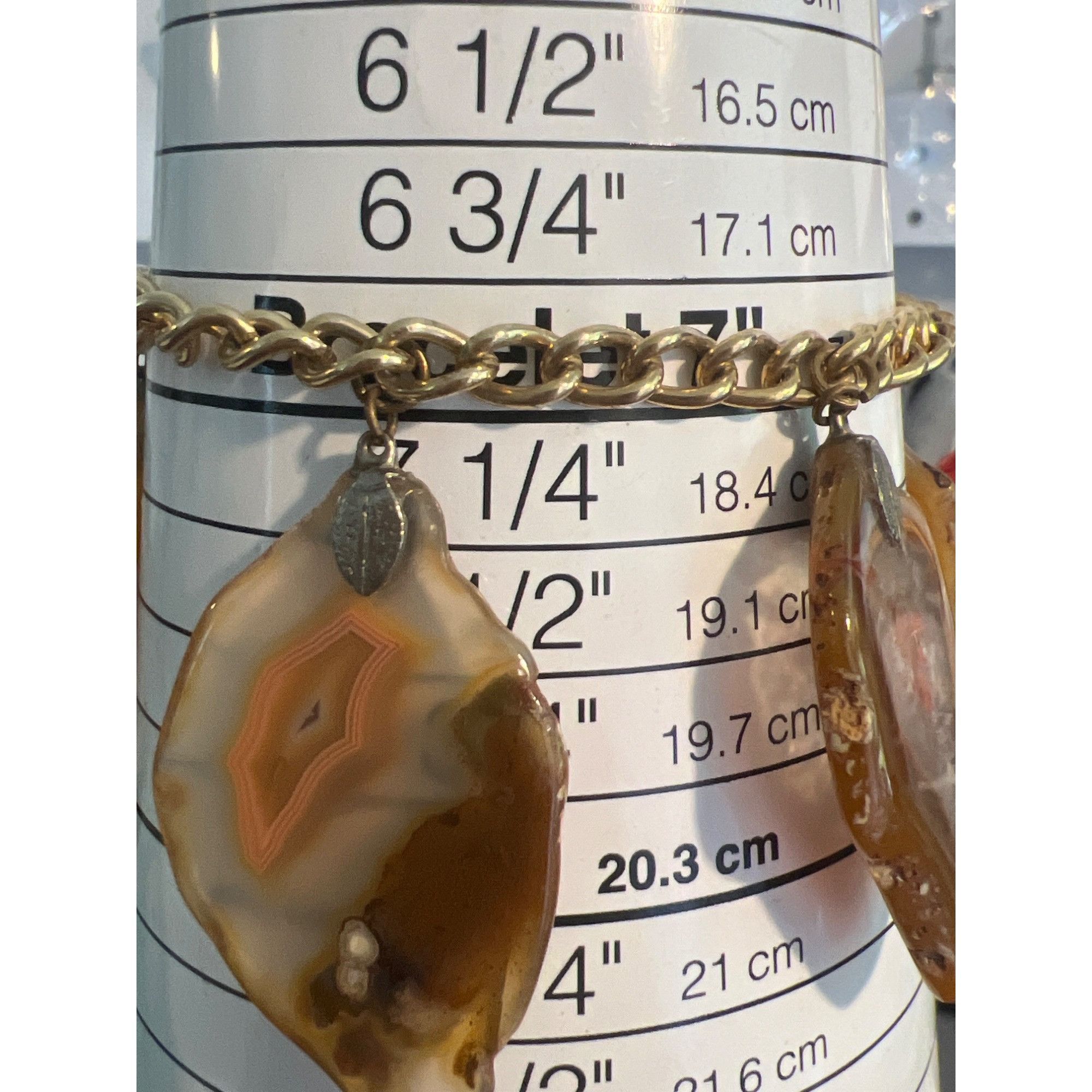 Other Vintage Agate Stone Slab Charm Bracelet Gold Tone Chain Fold Size ONE SIZE - 6 Thumbnail