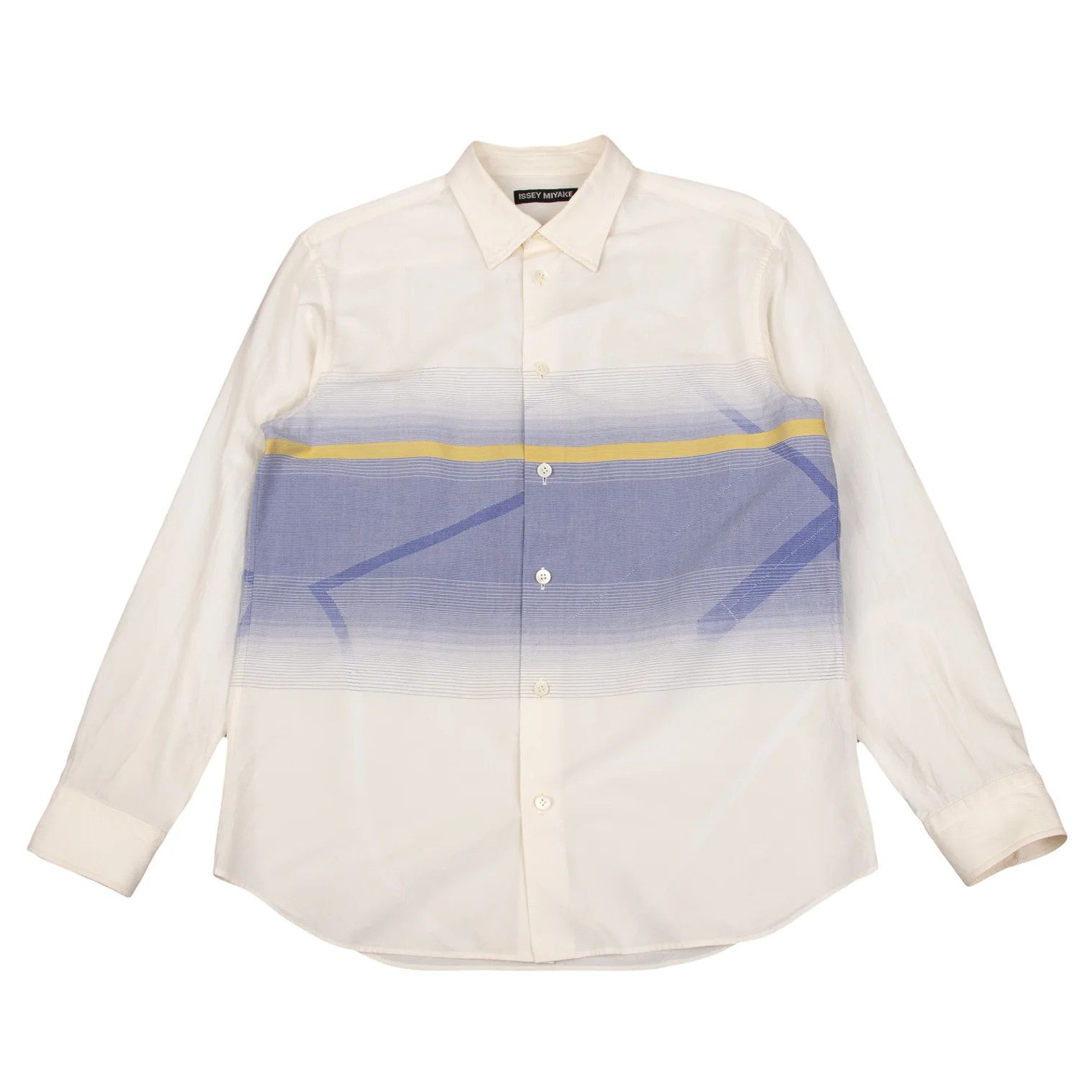 Issey Miyake Multi-Line Jacquard Long Sleeve Shirt in Cream with Blue Size US M / EU 48-50 / 2 - 1 Thumbnail