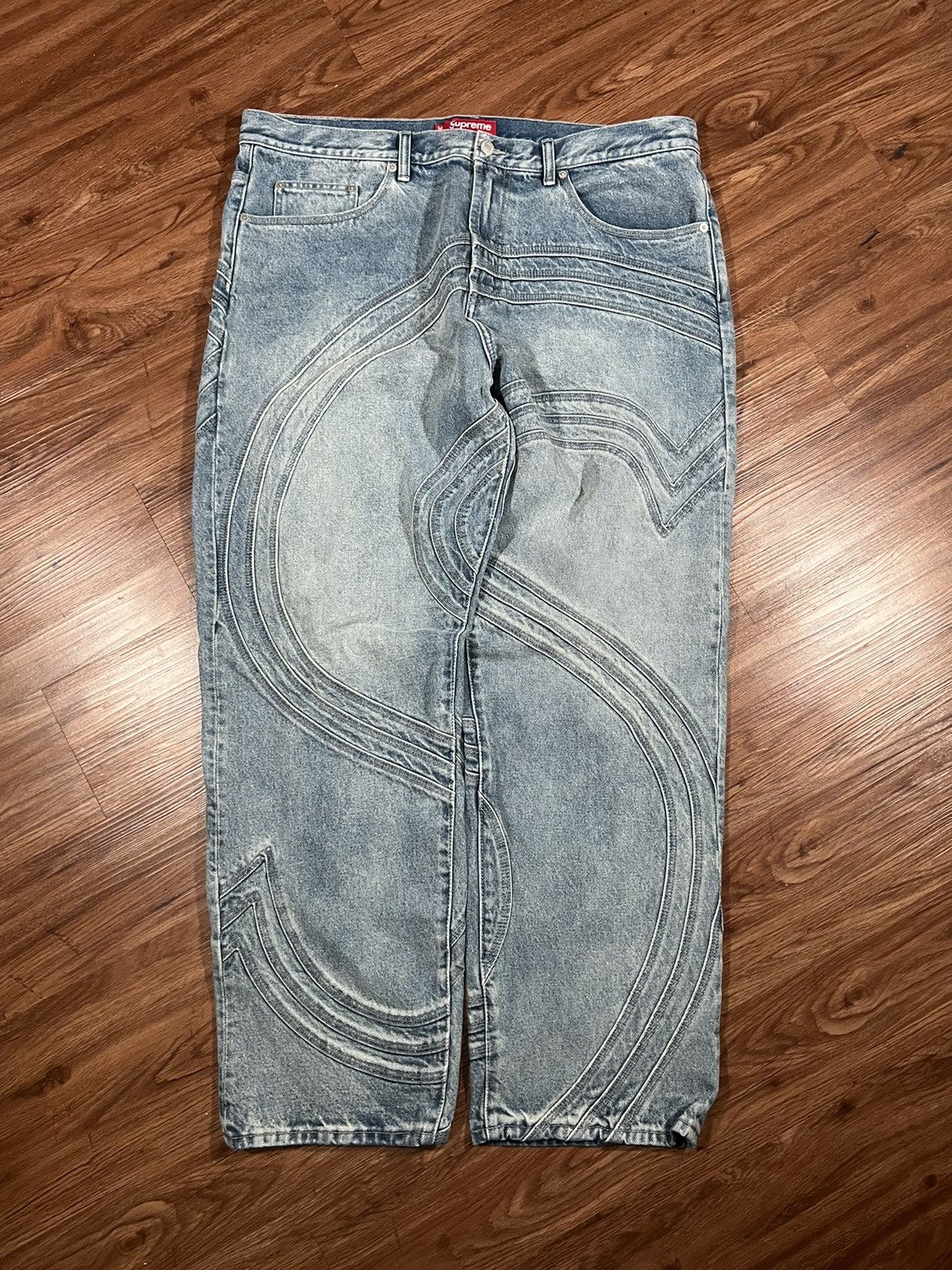 image of Hypebeast x Supreme S Logo Jean in Blue Jean, Men's (Size 38)