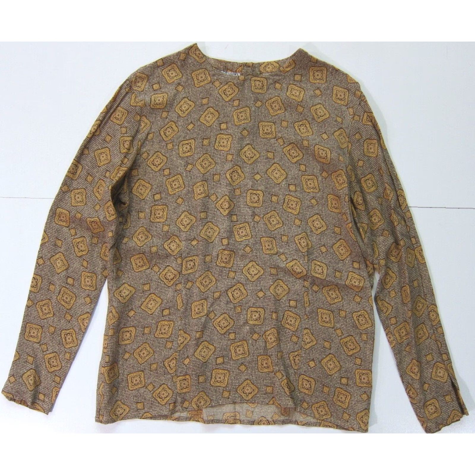Vintage VINTAGE Rena Rowan Saville Blouse Geometric 100% Rayon Brown Long Sleeve Women 10P Size L / US 10 / IT 46 - 2 Thumbnail