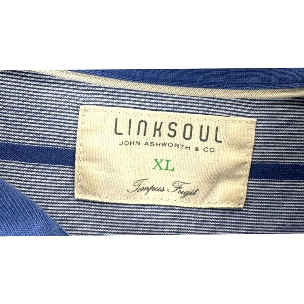 Vintage Linksoul Polo Shirt Mens XL Blue Wide Pinstripe Luxury Cotton Rugby Walking Collared Tempus Fugit Size US XL / EU 56 / 4 - 3 Thumbnail