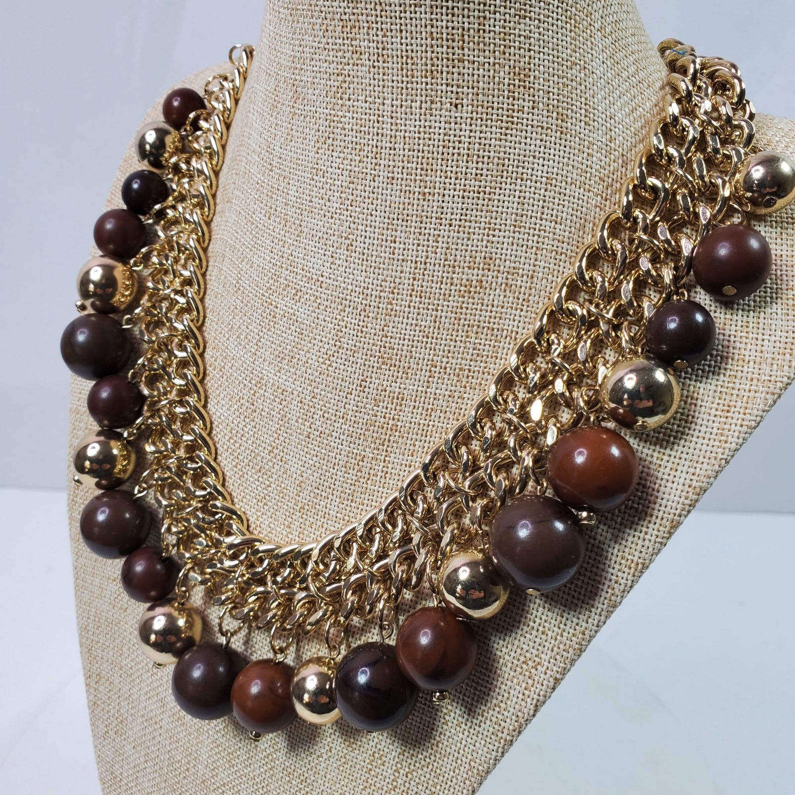The Unbranded Brand Casual Chain Necklace Gold Tone w/ Brown Beads 18 Inch Size ONE SIZE - 3 Thumbnail