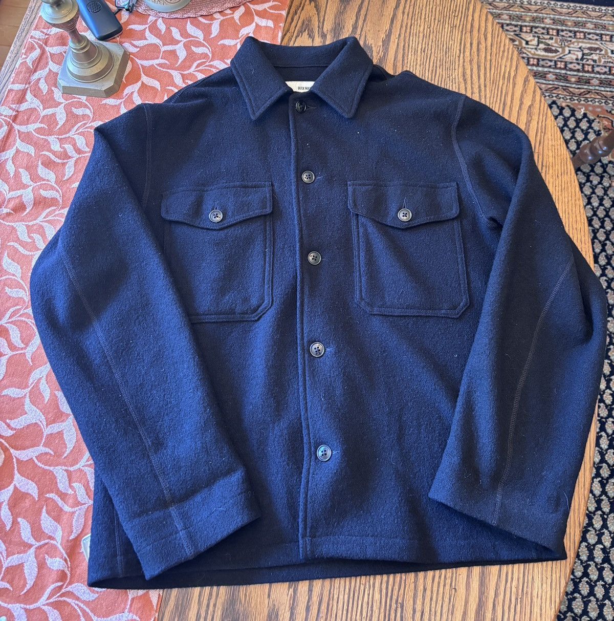 Buck mason black felted wool work shirt