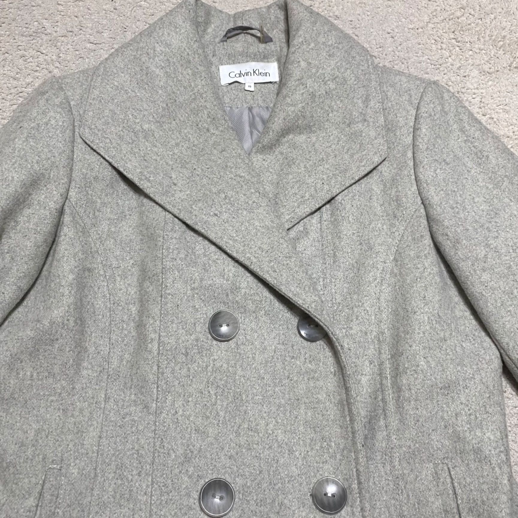 Calvin Klein Calvin Klein Womens sz 10 Coat Gray Wool Blend Double Breasted Button Up Size L / US 10 / IT 46 - 7 Thumbnail