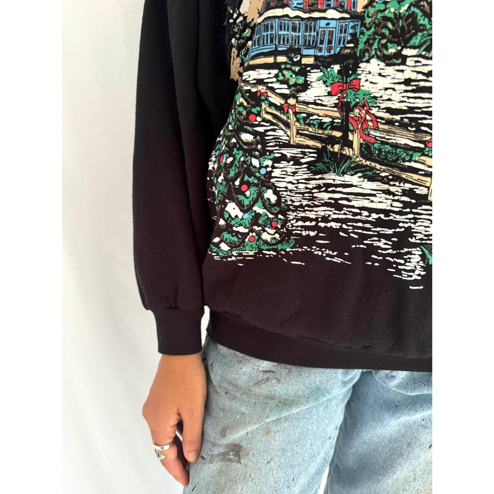 Cabin Creek 90s vintage black festive holiday scene pullover sweatshirt Size S / US 4 / IT 40 - 7 Thumbnail