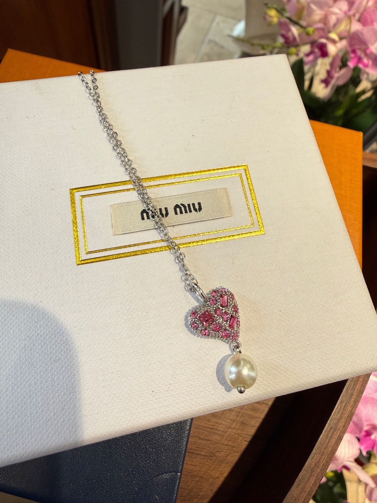 Miu Miu Miu Miu Heart Pearl Pendant Necklace Size ONE SIZE - 1 Thumbnail