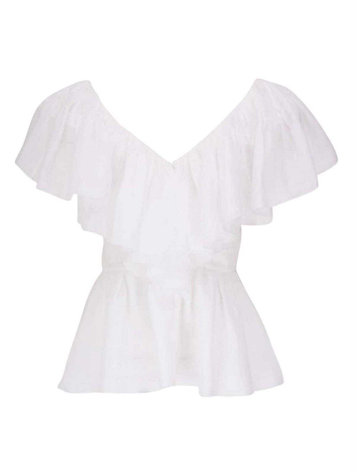 Chloe o1loc1c0625 Ruffled V-neck Blouse in White Size S / US 4 / IT 40 - 2 Thumbnail