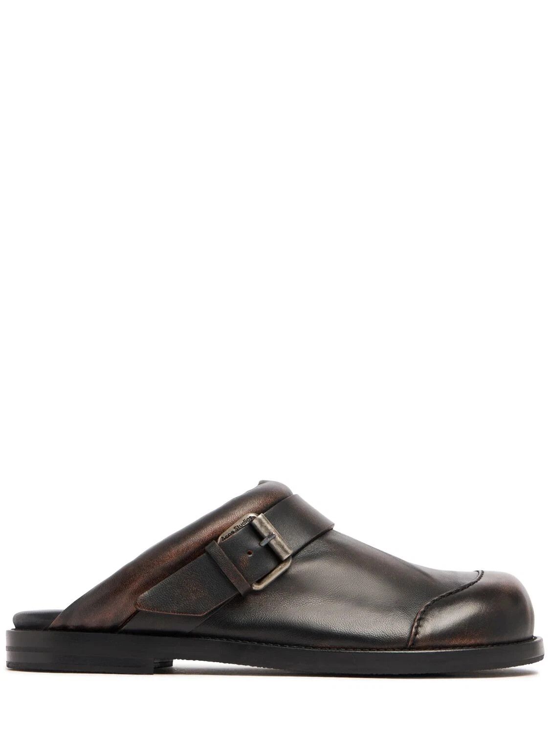 ACNE STUDIOS Brown/Black Leather Buckle Loafers New