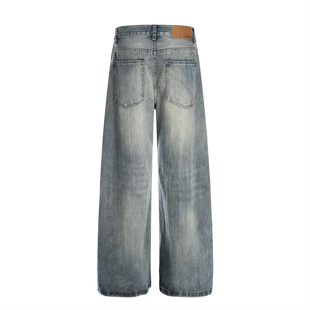 Vintage Street punk distressed wide-leg straight ripped washed jeans Size US 32 / EU 48 - 2 Thumbnail