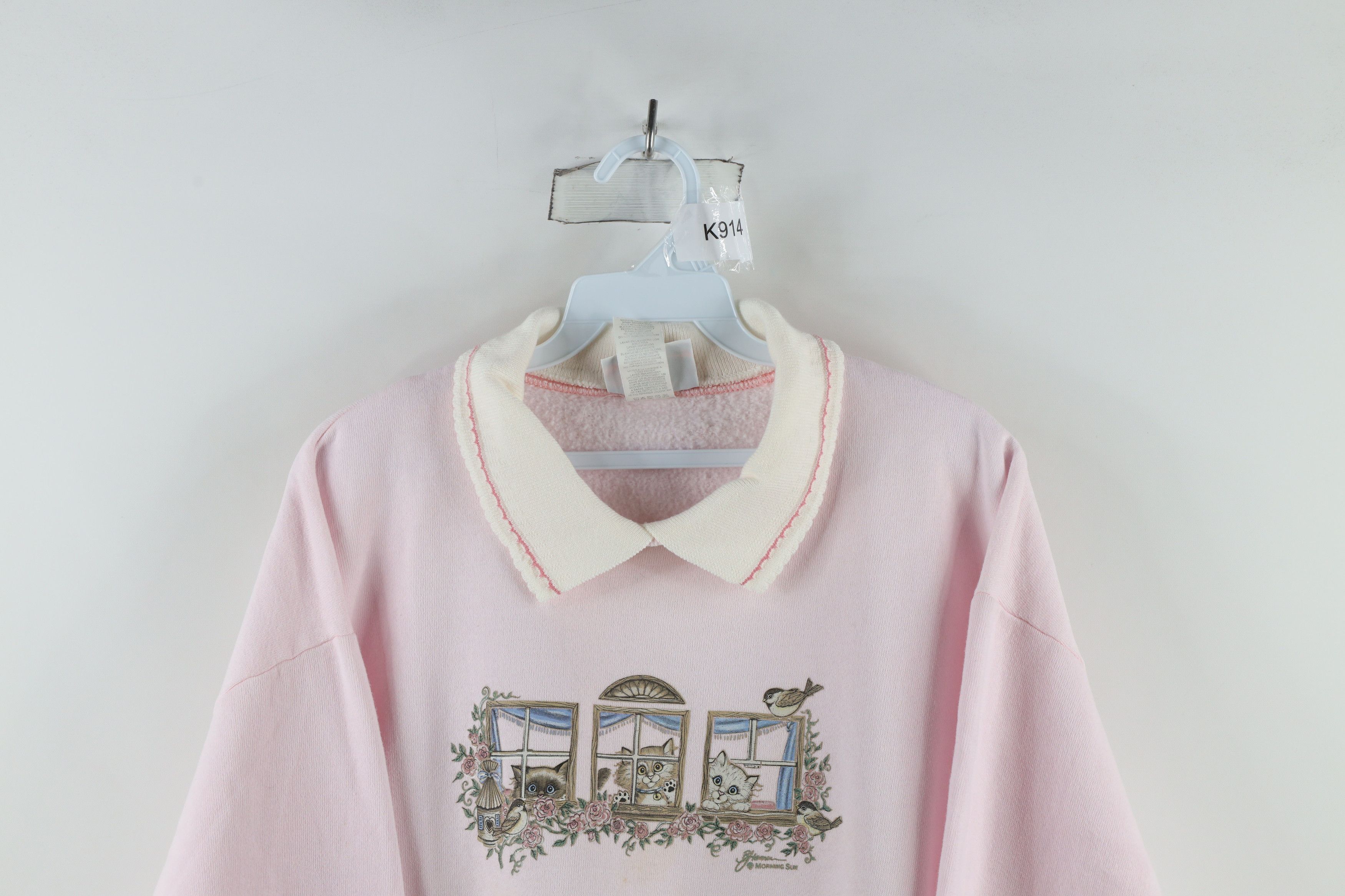 Vintage Vintage 90s Streetwear Flower Collared Sweatshirt Pink USA Size XL / US 12-14 / IT 48-50 - 2 Thumbnail