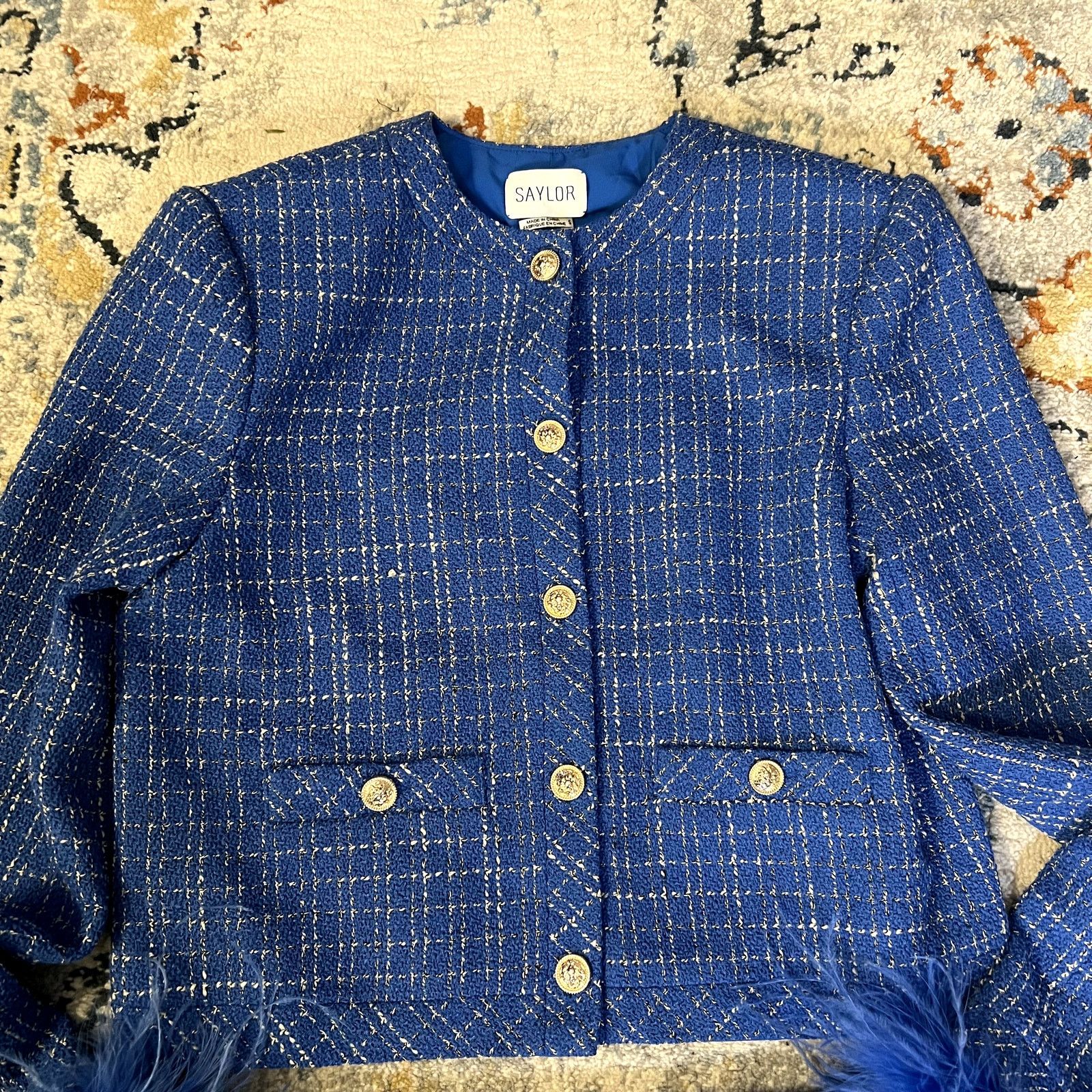 Saylor Saylor Cressida Tweed skirt jacket suit set Royal blue Size S / US 4 / IT 40 - 4 Thumbnail