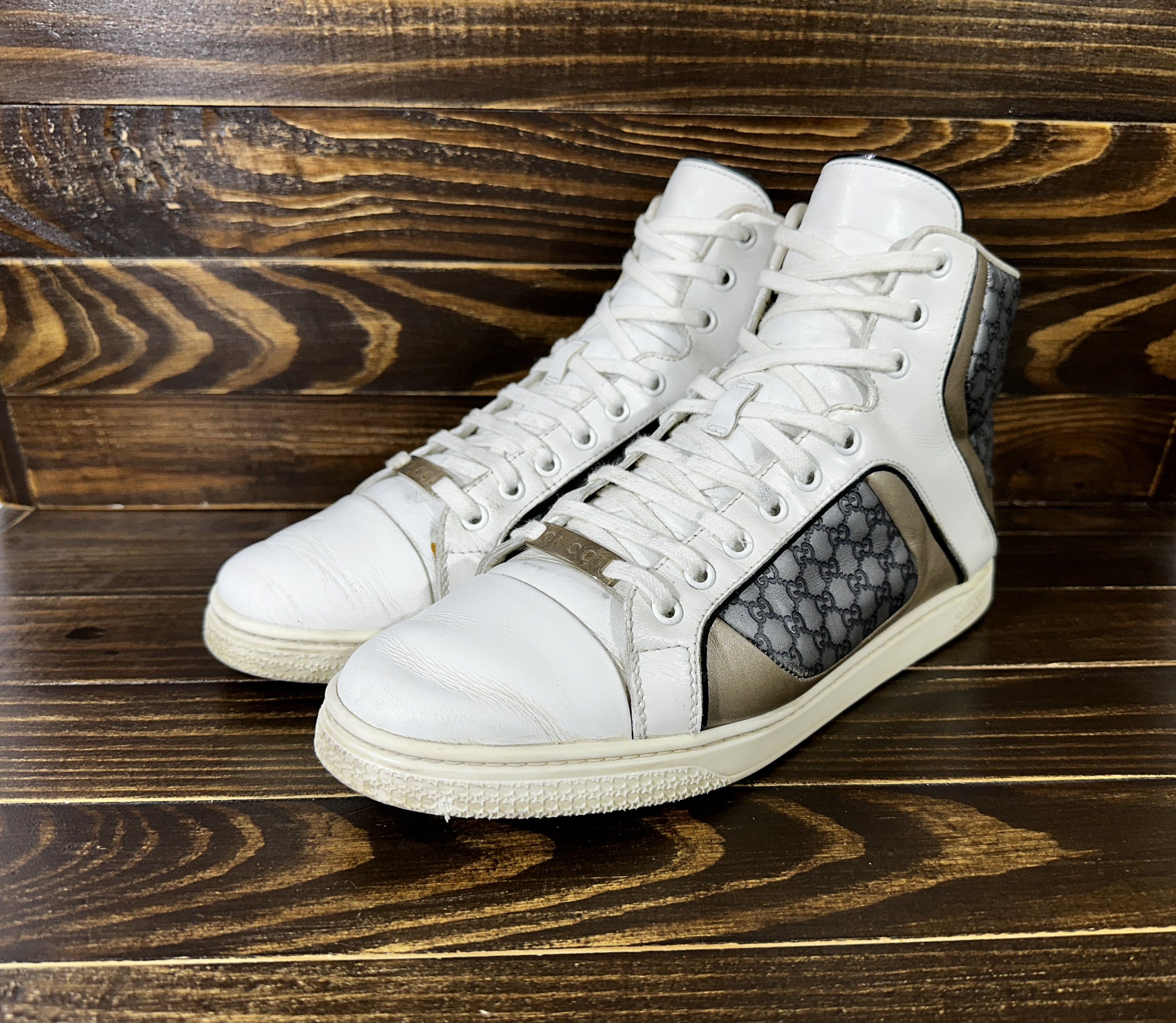 Gucci × Leather GUCCI Guccissima Monogram Leather Hi-Top Sneakers Italy Size US 9.5 / IT 39.5 - 22 Thumbnail