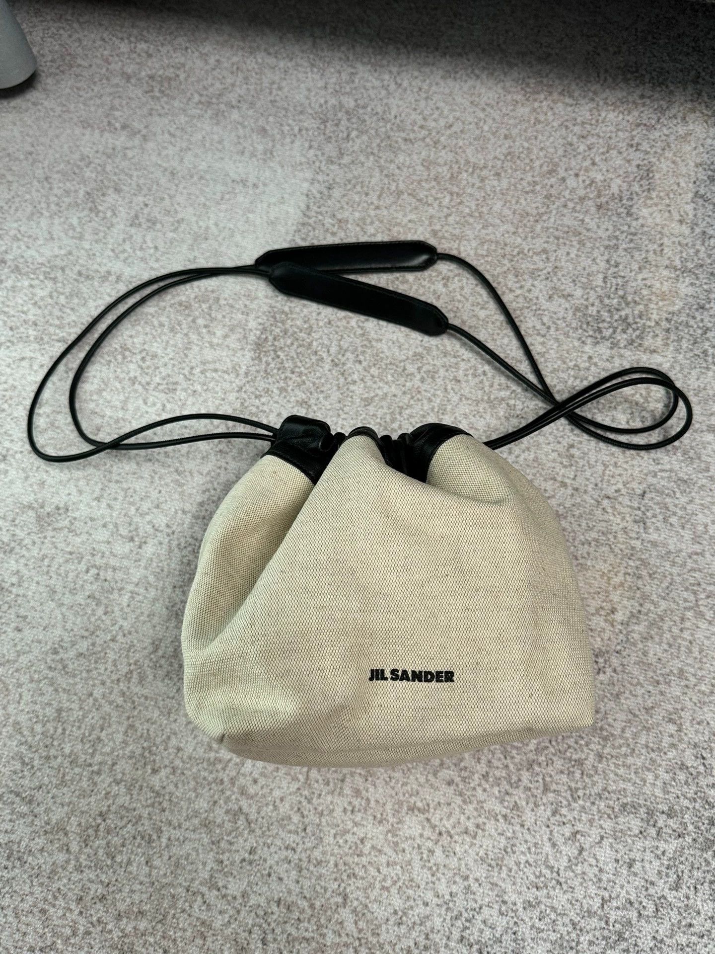 Jil Sander JIL SANDER White/Black Canvas Lambskin Drawstring Bag Size ONE SIZE - 2 Thumbnail