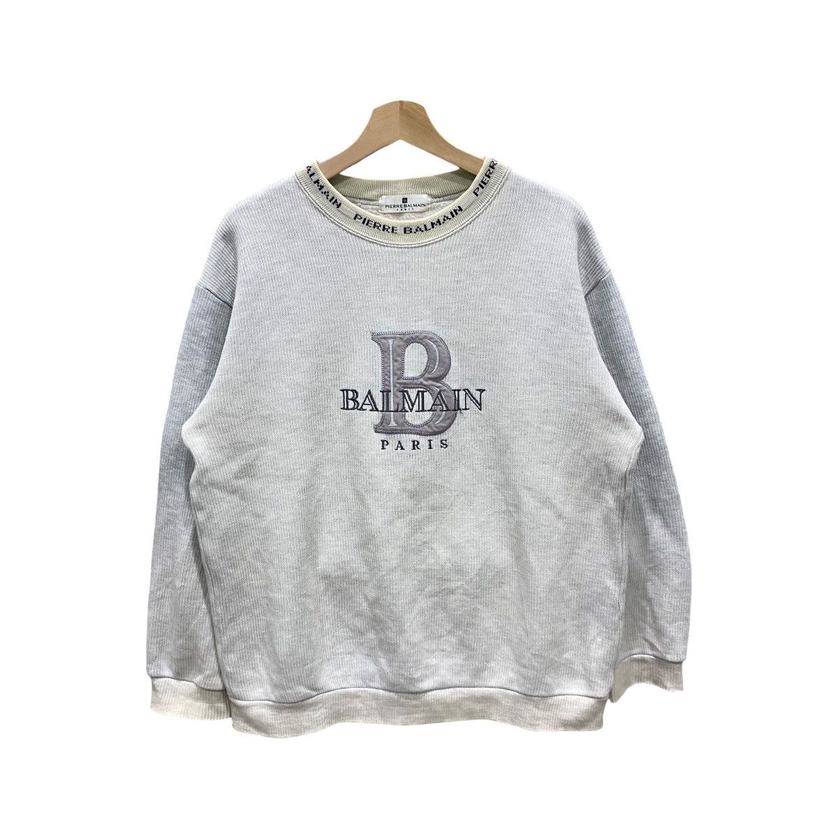 Pierre Balmain Vintage Pierre Balmain Paris Big Logo Sweatshirt Grey Size US M / EU 48-50 / 2 - 1 Thumbnail