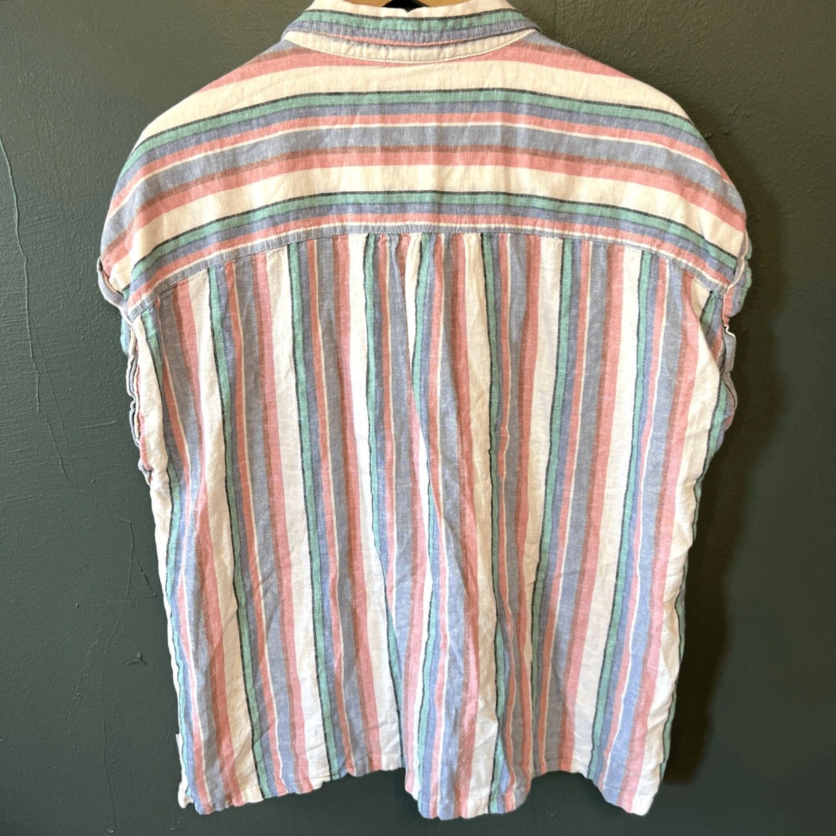 Orvis VINTAGE Orvis Womens Linen Blend Button Down Shirt Striped Short Sleeve Relaxed Fit XL Size XL / US 12-14 / IT 48-50 - 4 Thumbnail