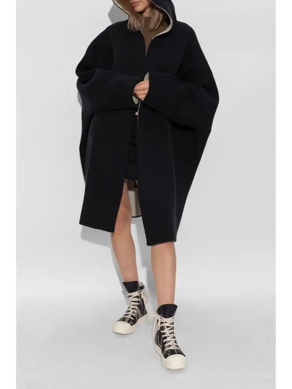 Rick Owens o1y0126 Hooded Coat in Black/Light Beige Size S / US 4 / IT 40 - 4 Thumbnail