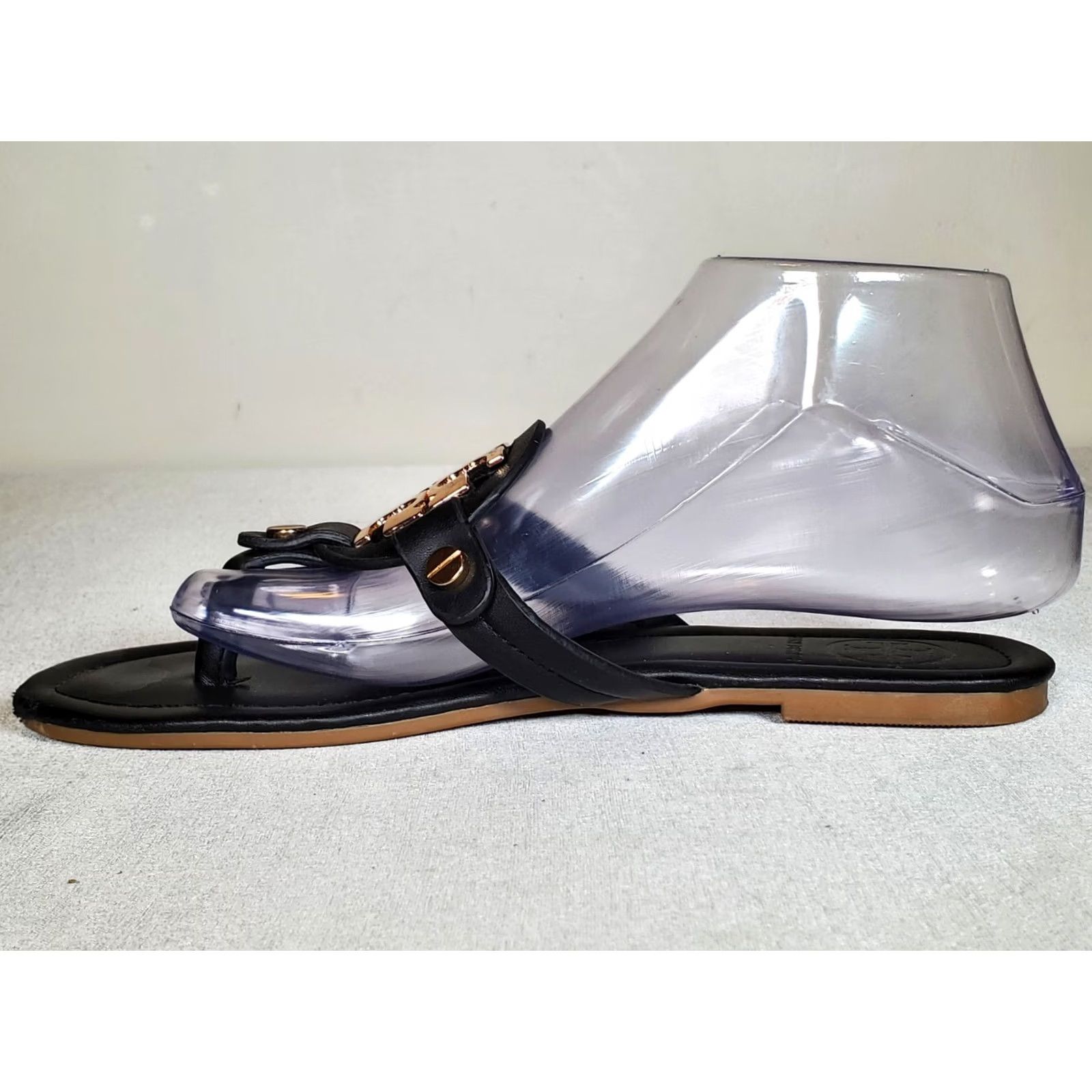 Tory Burch Tory Burch Miller 2 Black Leather Sandal Women US 8 Thong Gold Tone Double T Logo Accents Size US 8 / IT 38 - 3 Thumbnail