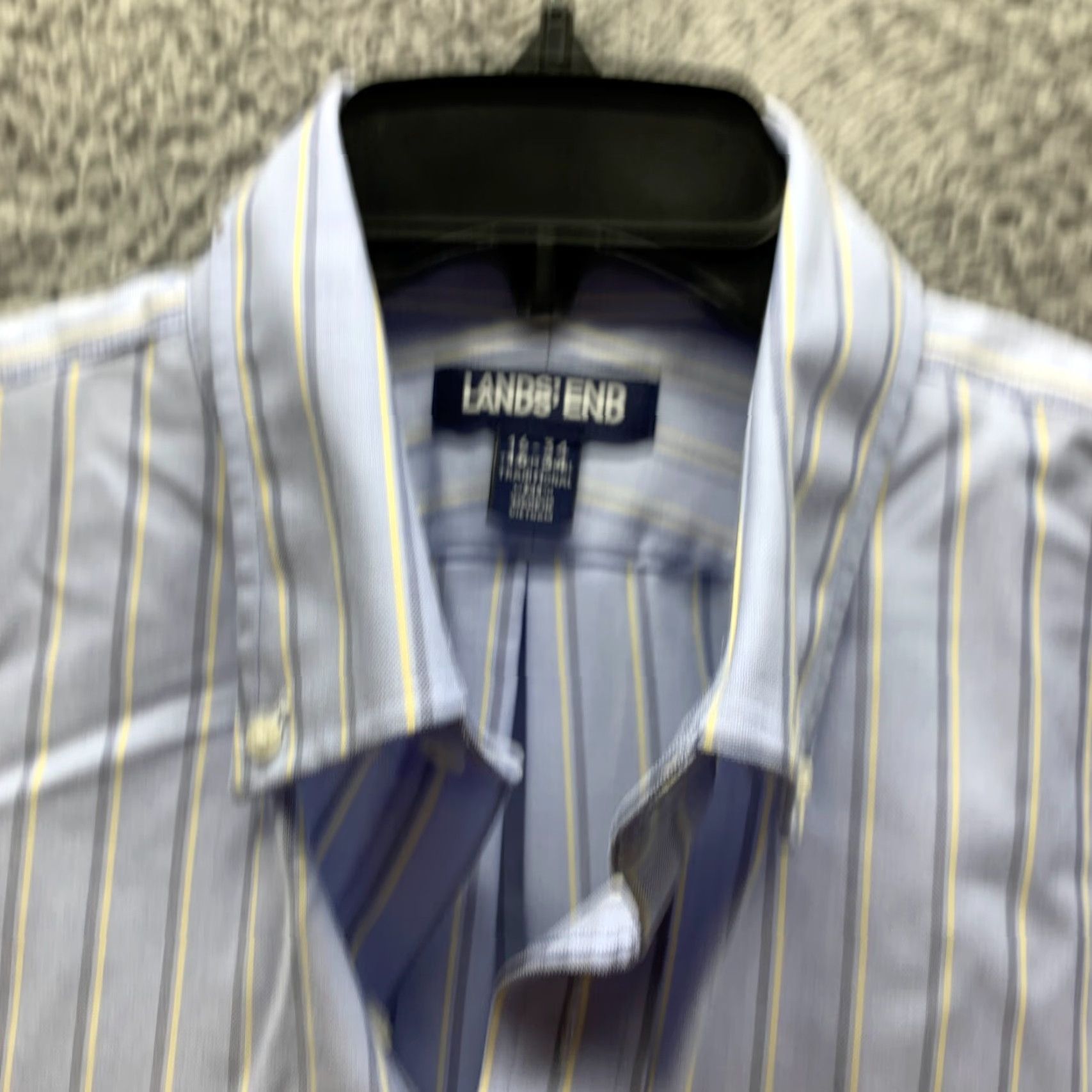 Lands' End Lands' End Shirt Mens Adult Large 16 Blue Striped Button Up Casual Cotton Long Sleeve Collar Down Button-Up Size US L / EU 52-54 / 3 - 5 Thumbnail
