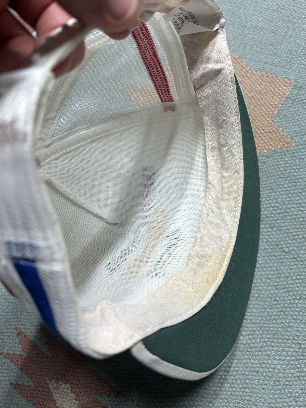 Vintage 80s trucker hat Amoco racing 3 three stripe red white blue Size ONE SIZE - 6 Thumbnail