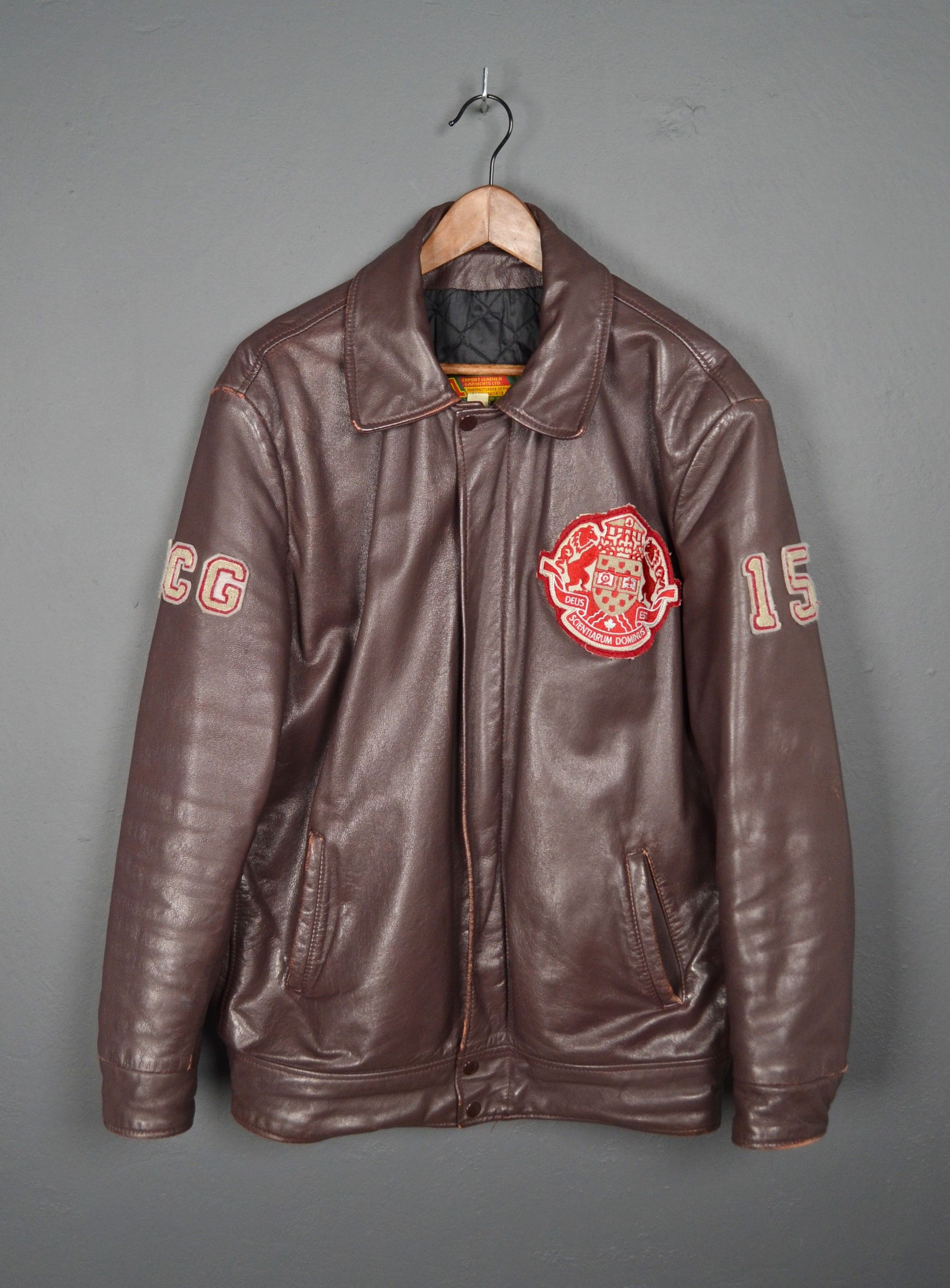 Vintage University of Ottawa Burgundy Engineering Leather Jacket 44 Size US L / EU 52-54 / 3 - 2 Thumbnail