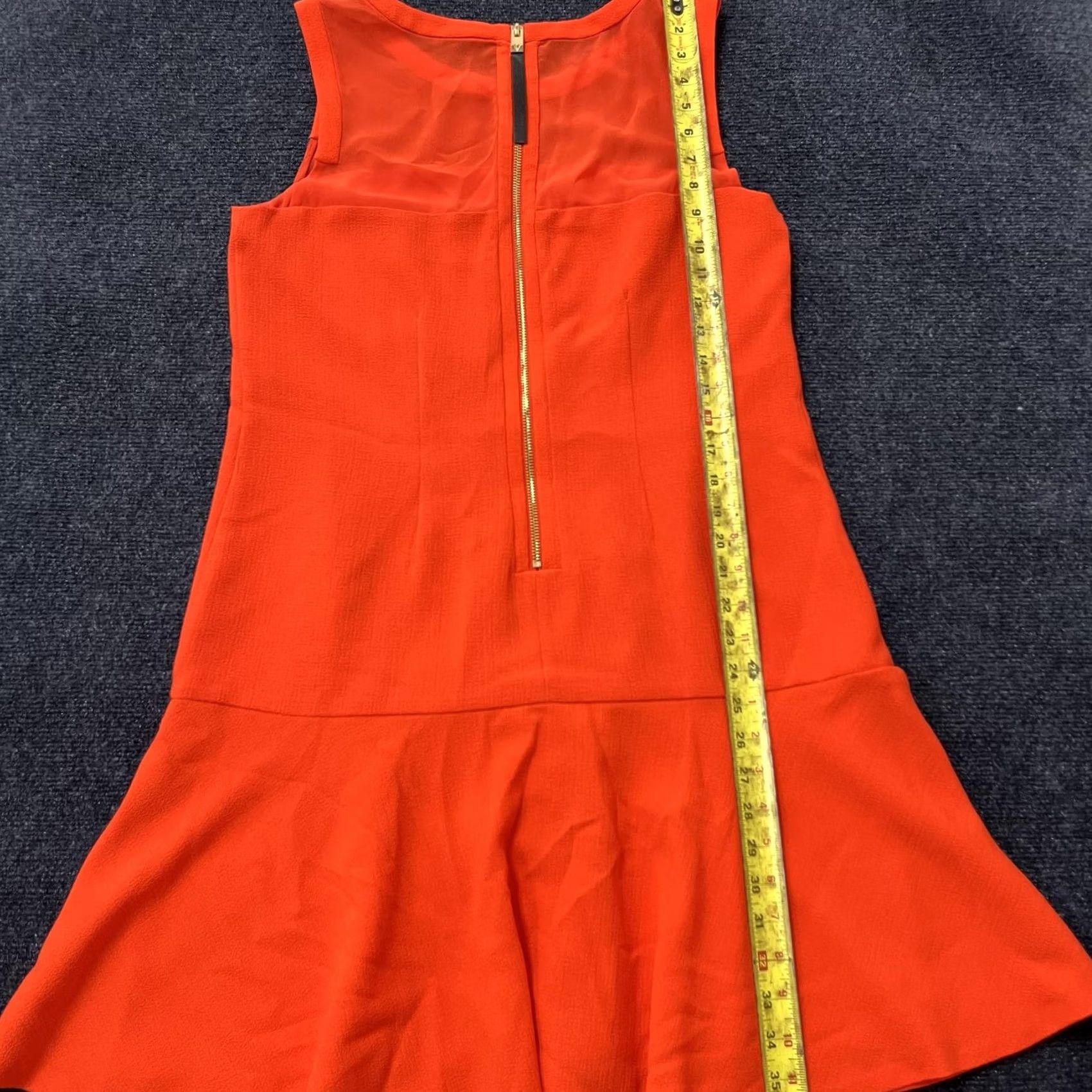 Vince Camuto Vince Camuto Dress Womens 10 Orange Sleeveless Sheer Yoke Drop Waist Flounce Hem Size L / US 10 / IT 46 - 4 Thumbnail