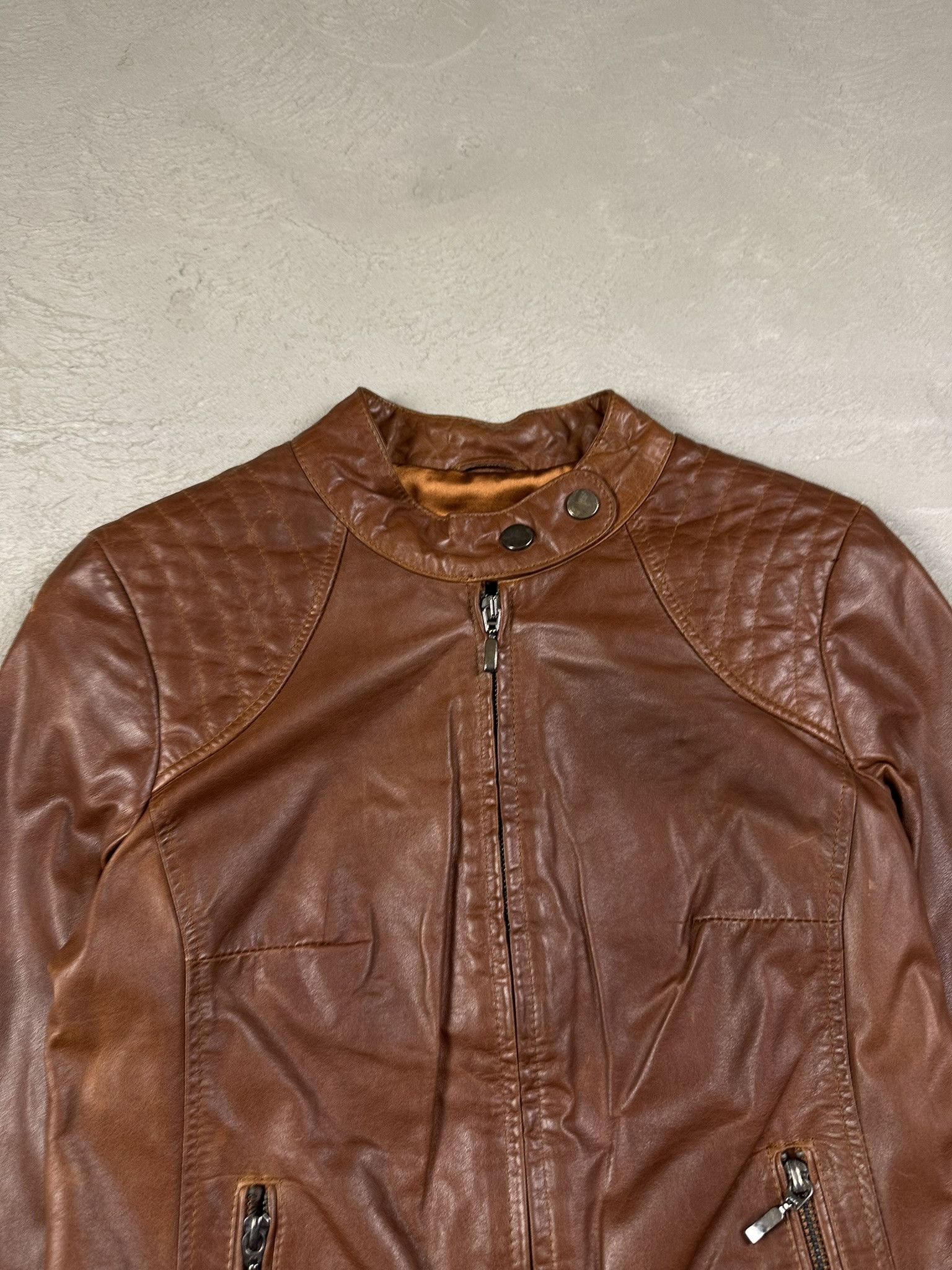 Genuine Leather Vintage Y2k Leather Biker Boxy Jacket 2000s Size L / US 10 / IT 46 - 4 Thumbnail