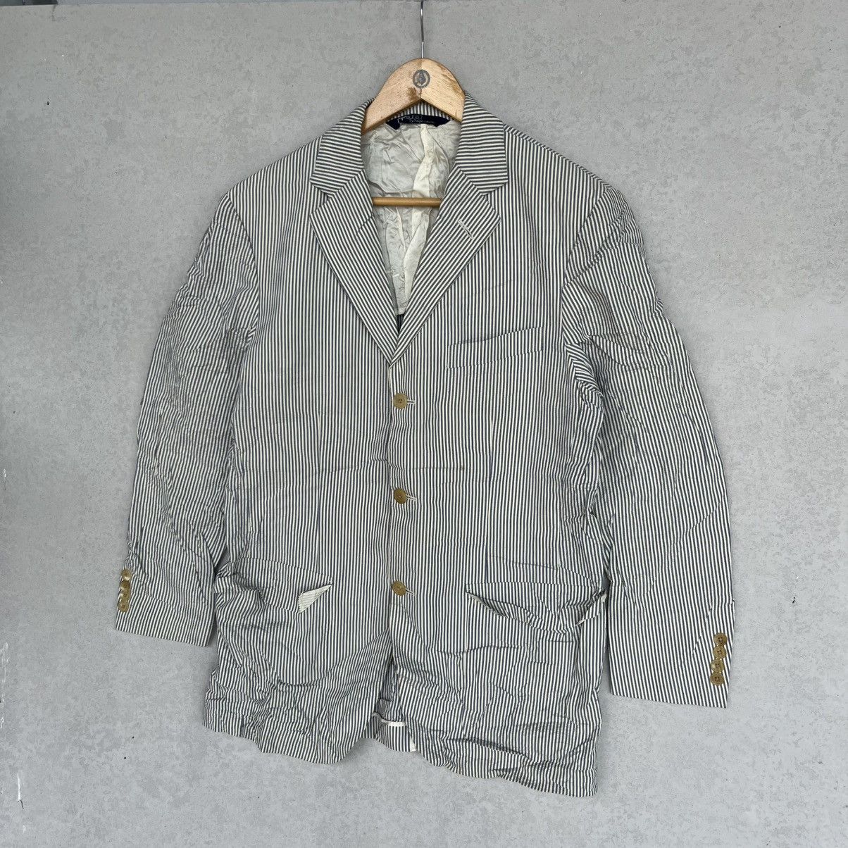 Other Vintage Ralph Lauren White And Blue Striped Blazer Size L Size L / US 10 / IT 46 - 2 Thumbnail