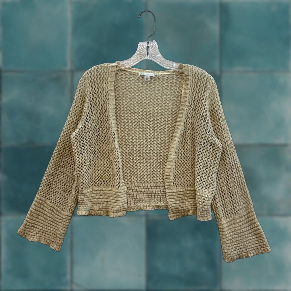 Vintage Cato Cardigan Sweater Knit Open Front Crochet Medium Ivory Womens - Boho Size M / US 6-8 / IT 42-44 - 1 Thumbnail