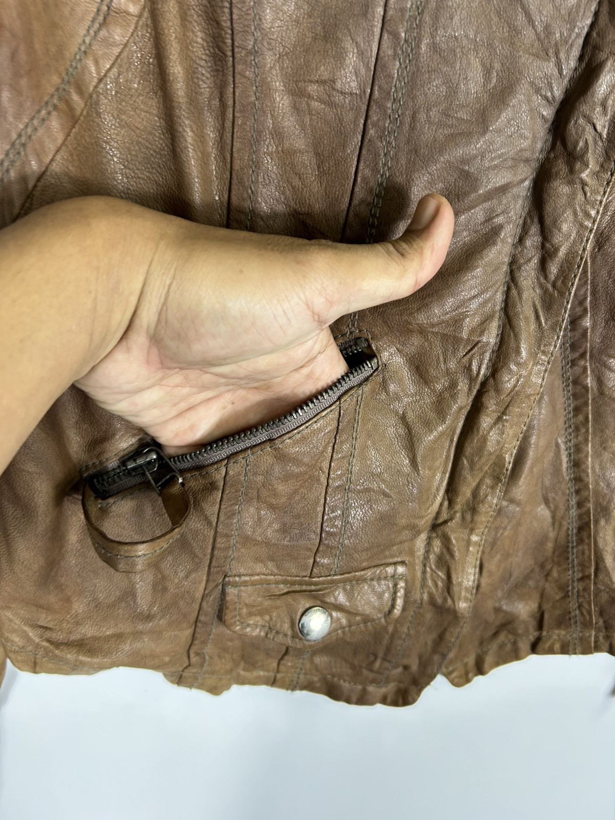 Japanese Brand ⚡️Vintage Sheepskin Leather Zipper Biker Jacket Size M / US 6-8 / IT 42-44 - 6 Thumbnail