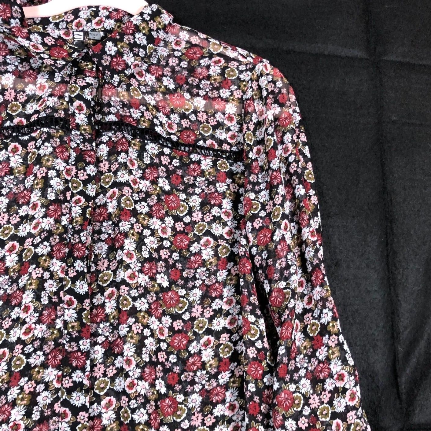 Vintage Kut from the Kloth Blouse Womens Black Multi Floral Collared Button Down Sheer M Size M / US 6-8 / IT 42-44 - 5 Thumbnail
